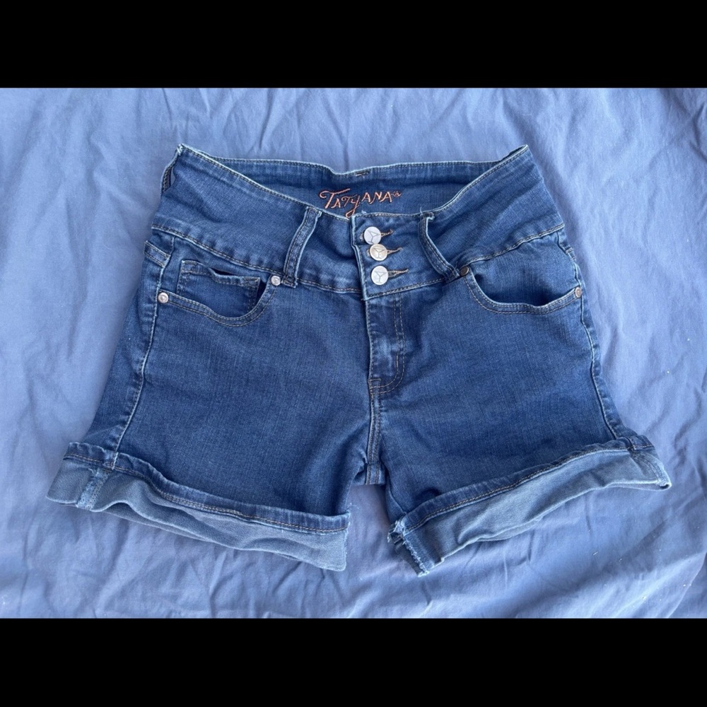 Vintage Tatyana Women’s Blue Denim Shorts - High Waist Roll-Cuff Size Large